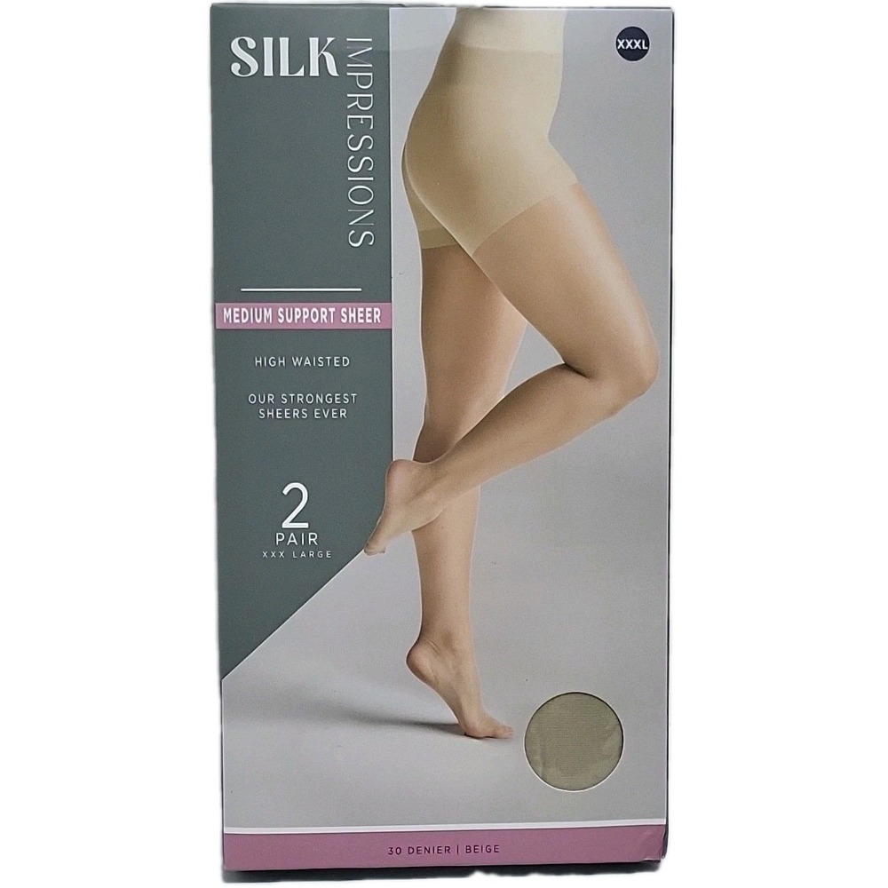 Silk Impressions Medium Support Sheer - High Waisted  - XXXL - 30 Denier - Beige